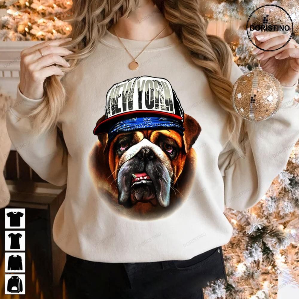 English Bulldog In New York Hip Hop Cap Dog Trending Style